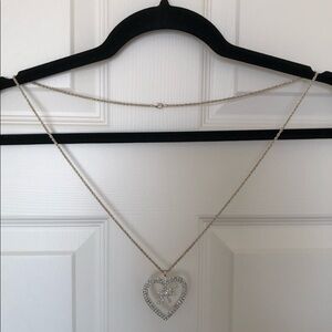 Silver Heart Pendant Necklace with Rhinestone Accent